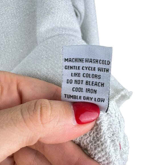 Habitat Light Gray Terry Silver Sparkle Button Raw Edge Cardigan Sweater Top - Picture 12 of 12